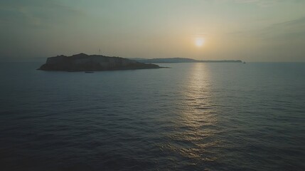 Fototapeta premium Stunning Sunset Over Island Fortress Ocean Landscape