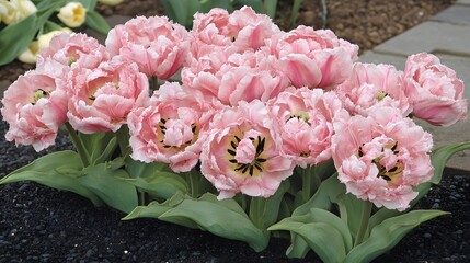 Fototapeta premium Stunning Pink Double Late Tulips Blooming in Garden