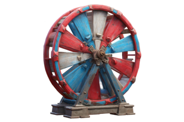 Colorful wheel of fortune isolated on transparent background, red, white, blue