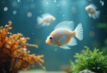 Fototapeta premium Colorful tropical fish swimming in an underwater coral reef scene