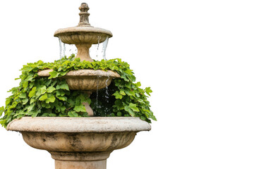 Ornate fountain with greenery isolated on transparent background