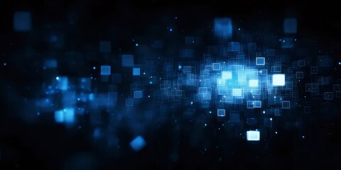 青色の光るキューブが散らばる抽象的な背景 デザイン要素と未来的なテクチャが特徴