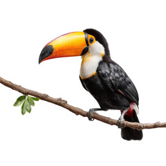 Toucan bird perched on a branch isolated on transparent background