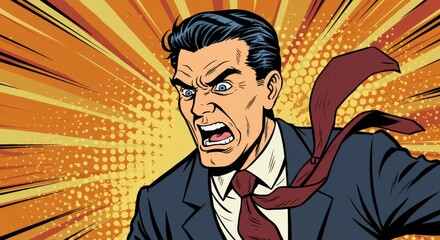 Angry Businessman Pop Art Illustration - Frustration, anger, stress, conflict, and business pressure are symbolized in this retro comic book illustration of a shouting businessman
