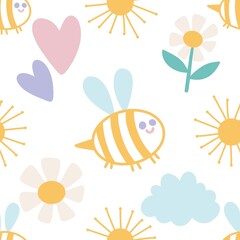 Kids seamless bee pattern for fabrics and packaging and gifts and cards and linens and wrapping paper