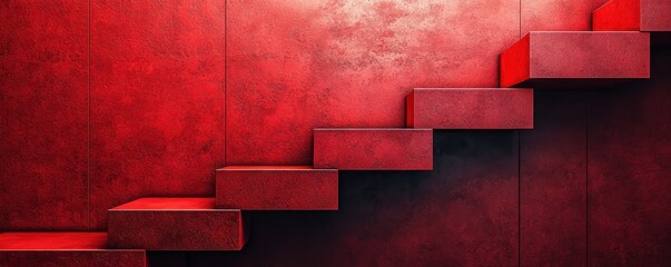 Abstract red staircase against textured background with geometric step design