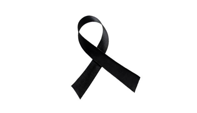 A Symbol of Grief and Remembrance Black Ribbon Representing Mourning Loss and Solidarity The Weight of Sorrow Visible Reminder of Remembrance.  Transparent background