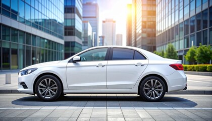 Clean White Sedan Mockup on Urban Street for Automotive Advertising