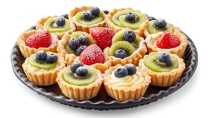 Assorted Fruit Tarts on a Black Plate