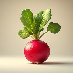 Fresh red radish with leafy green top on table high resolution picture