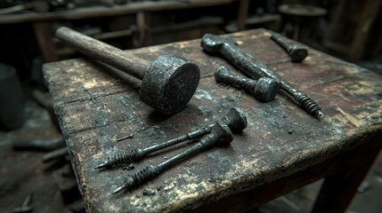 Vintage metalworking tools on a workbench