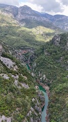 River winding valley. Reservoir in the mountains with turquoise water 