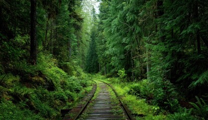 Abandoned Railroad Track Through Lush Green Forest