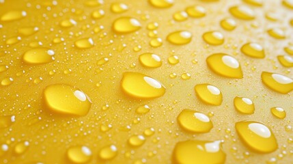 Water droplets on a yellow surface