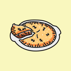 Pie Cuisine Vector Cartoon Illustration. Food Icon Concept Isolated Premium Vector. Flat Cartoon Concept. Cute Doodle Cartoon Illustration Style. Suitable for Any Project