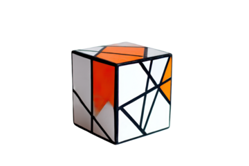 Puzzle cube with orange and white design isolated on transparent background