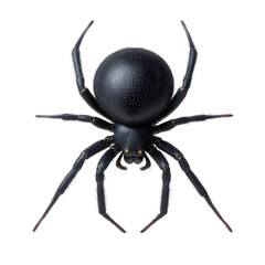 Obraz premium Close up image of black spider with round body and detailed texture, showcasing its legs and intricate features. spider is isolated on transparency background, highlighting its unique appearance