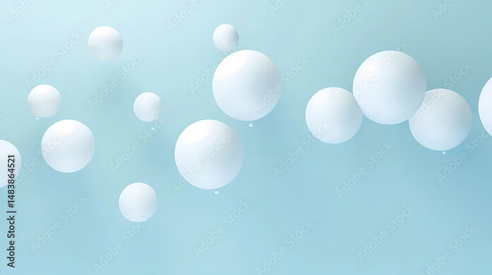 Aufkleber 水色の背景に浮かぶ白い球体の抽象的なパターンとミニマルなデザインが特徴の穏やかな雰囲気