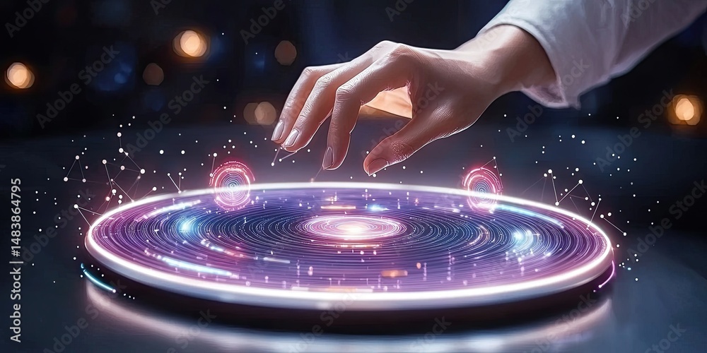Poster a hand interacts with a futuristic glowing circular interface