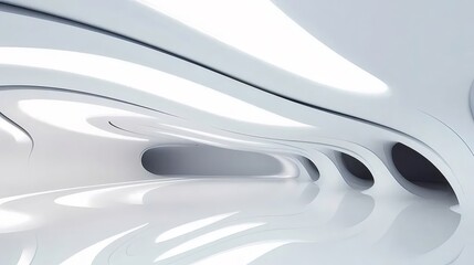 未来的な白い抽象インテリアのアーチ型トンネルと曲線的な壁のデザイン