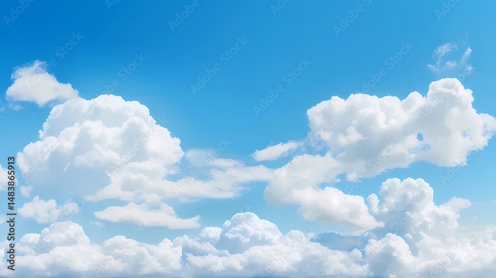 Poster 明るい青空と白い雲の風景写真 穏やかな天候と自然な背景が広がる開放的な眺め