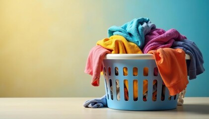 Overfilled laundry basket overflowing with clothes, ready for washing , cotton, home tasks, chores