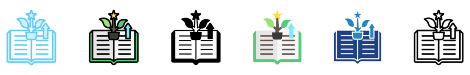 Education Growth multi style, mini illustration icon set. outline, flat, glyph, line color. vector for UI, UX, app, web, digital or print, related to international literacy days, education.