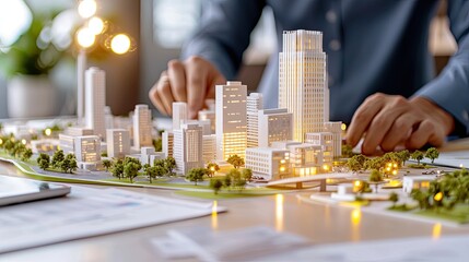 Architect Designing Illuminated City Model