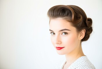 Obraz premium A woman with a red lipstick is posing for a picture.