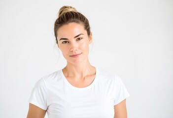 Fototapeta premium A woman in a white shirt is posing for a picture.