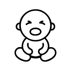 Cute baby yawning while sitting on the floor with a mild expression, icon, vector 