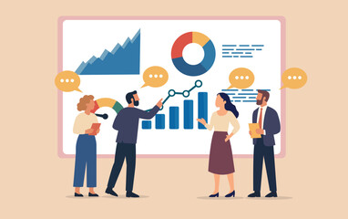 Business people with chart and graph on computer for presentation of global success concept