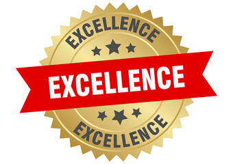 excellence. excellence round red and gold label isolated on transparent background