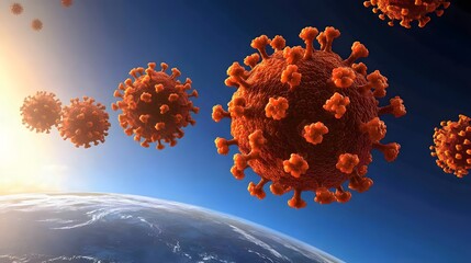Microscopic Virus Cells Over Earth Global Pandemic Concept