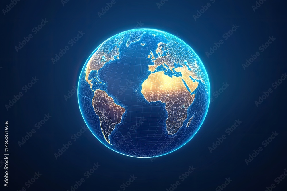 Poster global network illuminated earth digital map