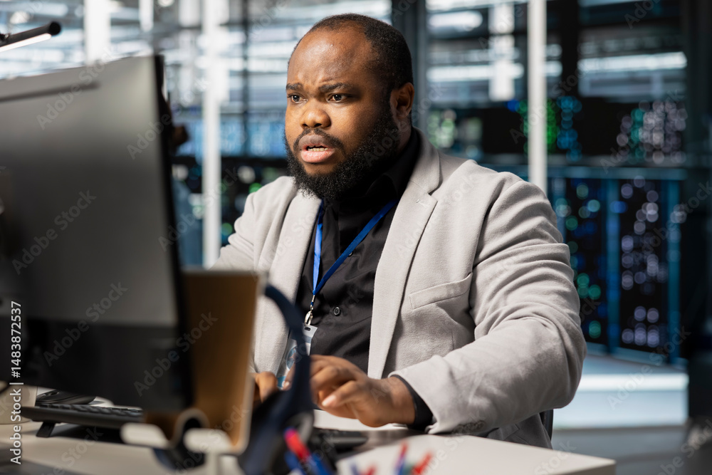 Poster worried server hub it expert unnerved by infrastructure failure errors found during analysis. africa