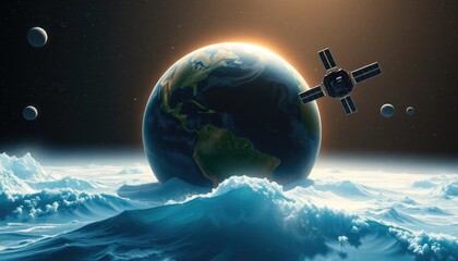 Earth from Space with Satellite and Icy Waves