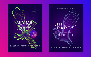 Discotheque Event. Blue Music Background. Dj Magazine. Concert Invite. Green Night Club Design. Soundwave Audio Illustration. Fest Electro Template. Violet Discotheque Event