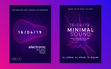 Night Club Poster. Night Club Design. Festival Invite. Psychedelic Audio Illustration. Party Trance Template. Pink Discotheque Banner. Violet Dance Set. Blue Night Club Poster