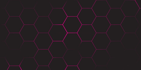 Abstract Dark hexagon technology background with pink colored. Hexagonal gaming vector tech illustration black abstract background.