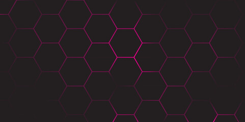 Dark hexagon abstract technology background with pink colored. Hexagonal gaming vector tech illustration black abstract background. Illustration. Vector.
