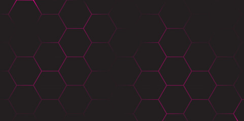 Dark hexagon abstract technology background with pink colored. Hexagonal gaming vector tech illustration black abstract background. Illustration. Vector.