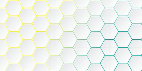 Abstract Hexagon white background. Abstract background design with white hexagon and colorful light. Abstract. Hexagon. Vector.