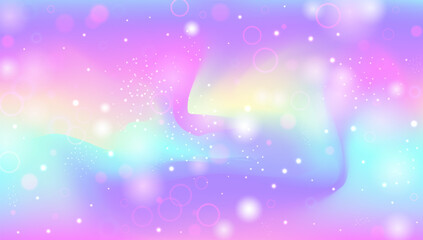 Obraz premium Rainbow Gradient. Pink Magic Background And Beautiful Princess Hologram. Purple Unicorn Pattern. Watercolor Girl Design In A Light Mermaid Backdrop. Blue Rainbow Gradient.