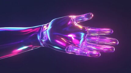 A hand with a pinkish color is shown. The hand is made of metal and has a metallic look