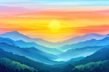 Obraz premium Sunrise over a vibrant mountain range