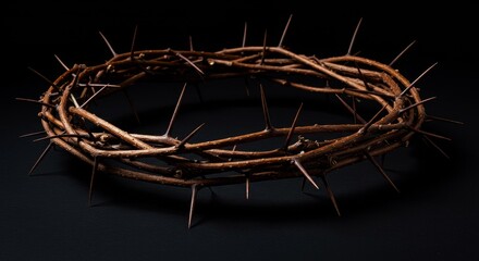 Fototapeta premium Crown of Thorns - A detailed of a crown of thorns, symbolic of sacrifice and suffering, set against a dark background
