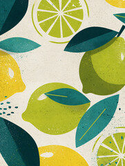 Lemons Limes Nature Illustration Summer Decor Pattern Vibrant Fresh Green Yellow Organic Botanical Citrus Juicy Tropical Healthy Garden Abstract Popart Whimsical Minimalism Horizonal Art Background