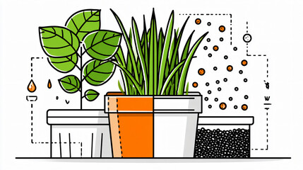 Botanical Illustration Vibrant Green Foliage Indoor Gardening: Potted Tropical Plants in Modern Urban Home Style with Multicolor Leaves - Vector Art Design for Environmental Sustainability and Care