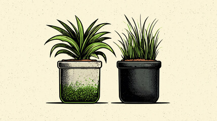 Potted Plant Art Illustration: Rustic Modern Green Decor for Interior Home Design, Botanical Floral Beauty with Tropical Leaves, Vibrant Houseplant Texture, Earthy Lifestyle, Wellness Harmony